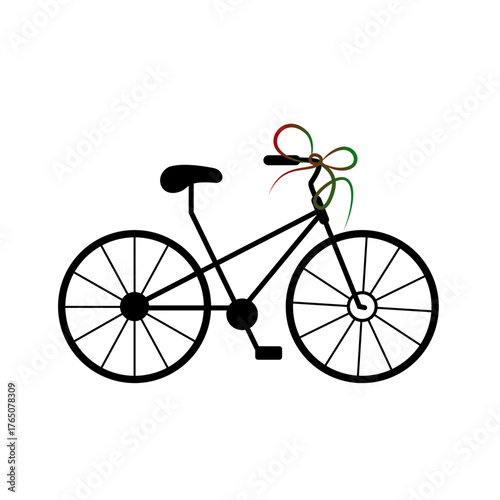 Minimalist line art icon of a classic bicycle with a decorative ribbon, isolated on transparent background, perfect for travel, adventure and eco transport themes