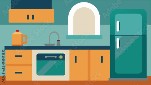 A kitchen with roundedged countertops and visible locked cabinets to prevent accidents and minimize confusion for those with dementia.. Vector illustration