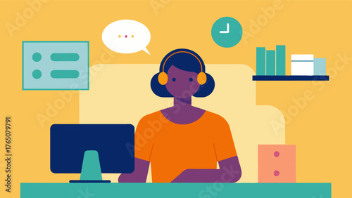 A person in a thes office with a hotline number displayed on the wall promoting the use of support hotlines for both professional and peer support in managing the emotional toll of. Vector