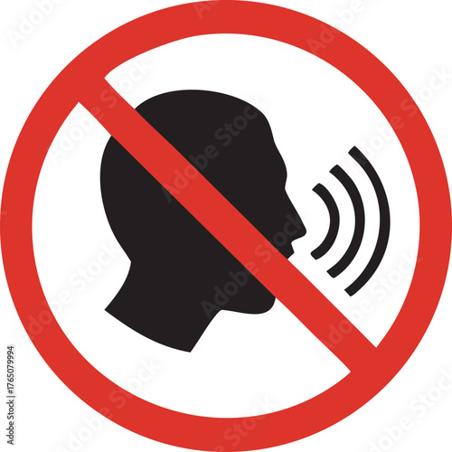 Do not speak silent zone keep quiet regulation symbol prohibited conversation restricted speech silence white background