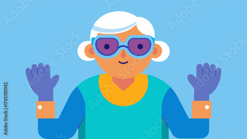 A mockup simulation exercise where caregivers wear goggles and gloves to simulate the effects of aging and try to complete everyday tasks. This exercise helps them understand the. Vector illustration