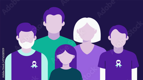 A group of individuals wearing personalized tshirts with the names and photos of loved ones affected by Alzheimers emphasizing the personal connection and impact of the disease on. Vector illustration