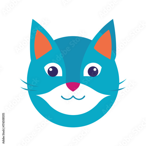 Flat Color Cat Head Logo Cute Modern Design