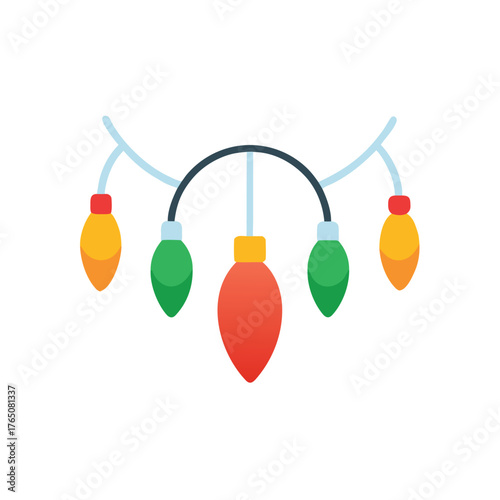 Flat Color Christmas Lights Icon Logo Simple Festive Style