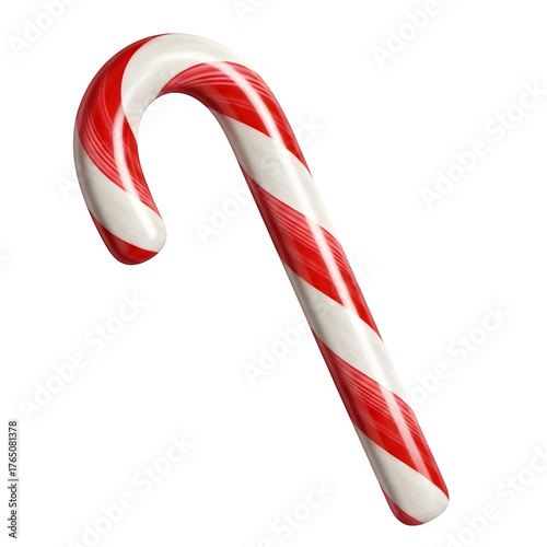 a striped red and white candy cane for a food-themed, photorealistic illustration, cutout, and isolated on transparent or white background. PNG