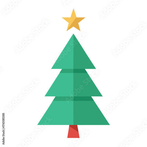 Flat Color Christmas Tree With Star Logo Modern Design