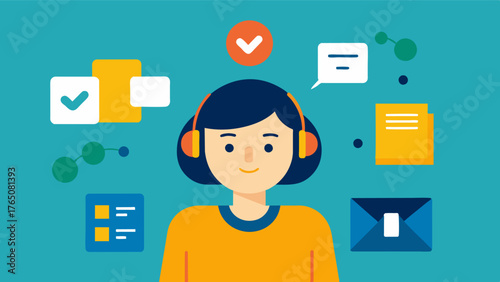 A person with ADHD using audio recordings to stay organized and on track leaving themselves reminders and instructions for daily tasks.. Vector illustration