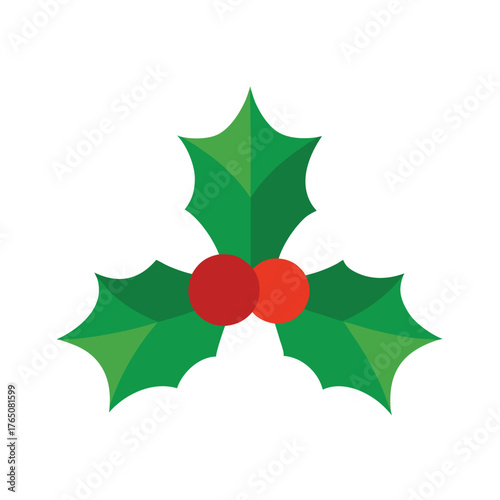Flat Color Holly Leaf And Berries Logo Festive Design