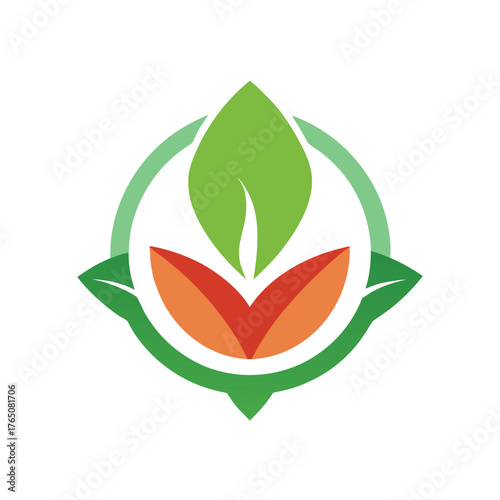 Flat Color Organic Tea Leaf Badge Minimalist Logo