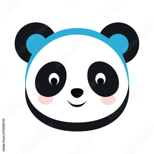 Flat Color Panda Head Logo Minimalist Cute Vector