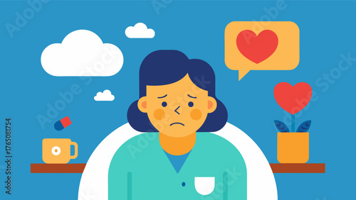 A caregiver struggling to maintain their own physical and mental health neglecting their own selfcare as they prioritize the needs of their loved one.. Vector illustration