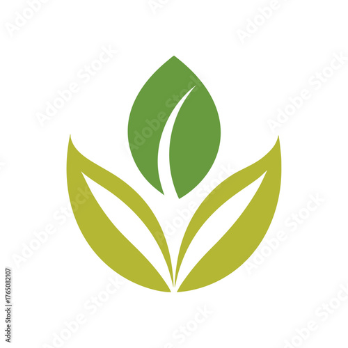 Flat Vector Tea Leaf Emblem Organic Product Logo
