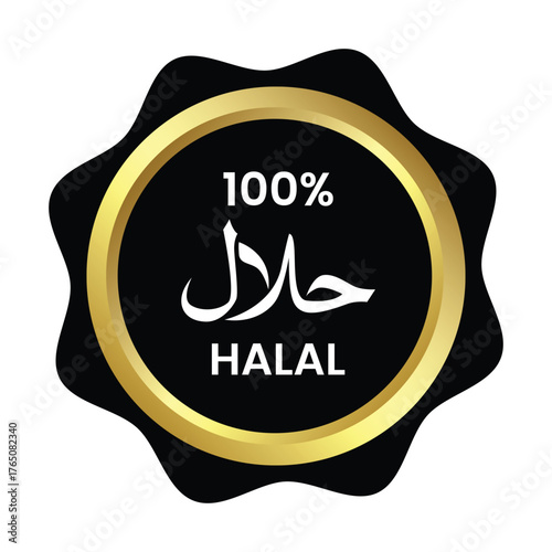 Halal food certified icon. Halal food labels. Halal sign, Vector illustration. Halal food certified sign, logo, badge, icon, sticker, label, emblem, stamp, symbol, black, line, flat vector