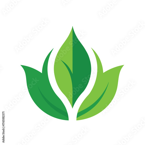 Modern Green Tea Leaf Emblem Flat Design Logo Style