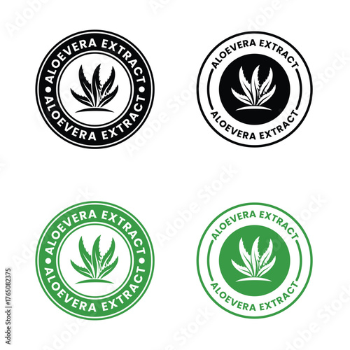  Aloe vera extract logo stamps. Advance aloe vera organic product label. cosmetic product, health care herb sticker set. Aloe vera extract logo, label, badge, symbol, banner, circle, black, line