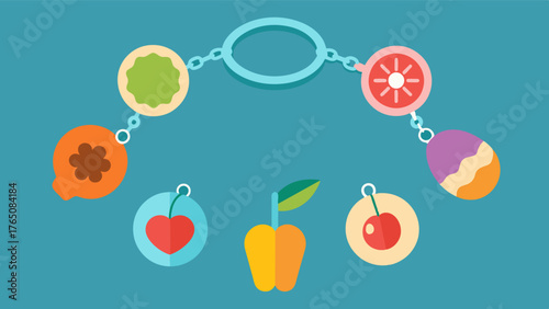 A charm bracelet with various charms depicting different aspects of brain health from healthy foods to brain exercises to serve as a reminder for maintaining good memory.. Vector illustration