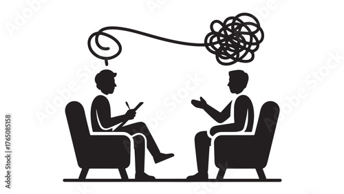 Vector illustration of a therapy session a counselor listening to a patient representing mental health and problem-solving