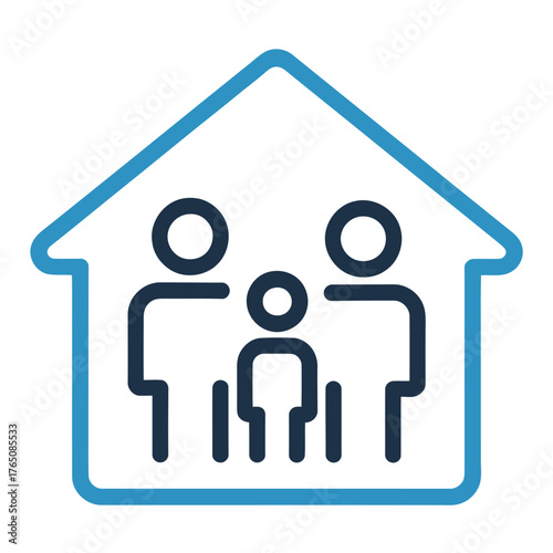 Family in a house vector icon simple line art illustration representing home safety and family values isolated on white