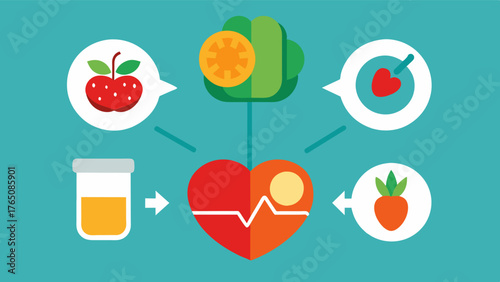 A lowsodium and hearthealthy meal plan to reduce the risk of stroke and maintain healthy flow to the brain.. Vector illustration