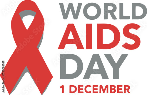 World AIDS Day vector with red ribbon and bold awareness text for December 1st health advocacy, support, and commemoration
