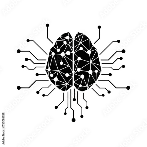 Vector illustration of artificial intelligence brain with circuit board symbolizes the fusion of human intellect and technological advancement, representing innovation