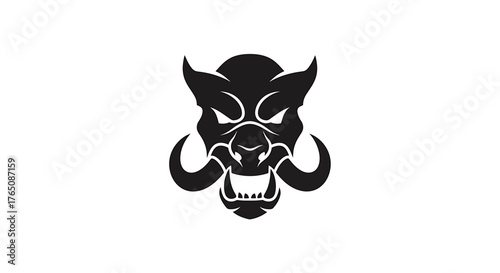 Powerful wild boar head illustration. Fierce vector emblem symbolizing untamed strength, primal spirit, featuring sharp tusks and an aggressive expression for bold branding
