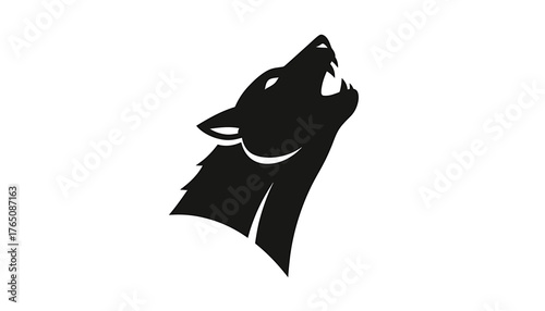 Silhouette of a howling wolf head, black and white illustration, animal wildlife artwork