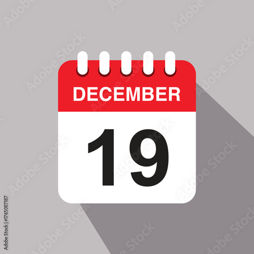19 december calendar date icon. vector illustration with shadow design