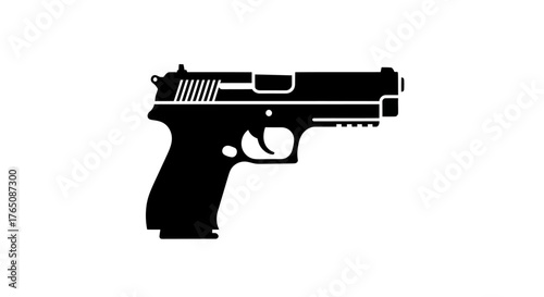 Silhouette of a hand gun, a firearm weapon symbol, graphic illustration of a pistol, isolated on a white background