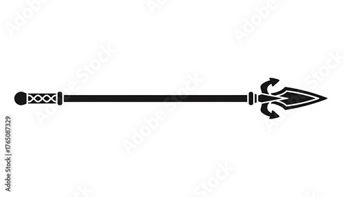 Ornate medieval spear icon in black and white. A classic symbol of a warrior, hunter, or ancient combat weapon presented as a simple vector silhouette