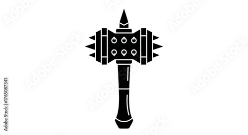 Medieval War Hammer Icon Black Silhouette of a Historic Spiked Weapon for Fantasy and Gaming Designs