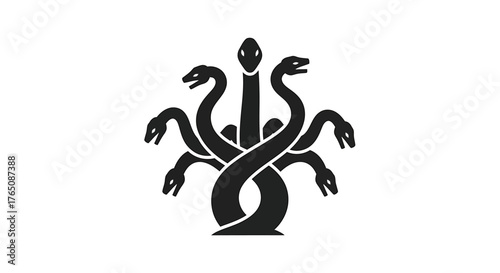 Ancient Greek mythological creature symbol of many heads, a hydra, graphic representation of a monster, serpent, snake, a mythological beast, creature, evil, dangerous symbol