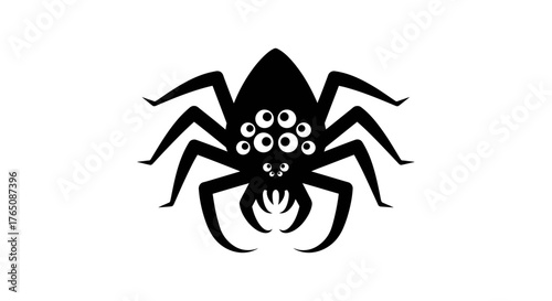 Intricate black spider illustration with multiple eyes, a menacing silhouette perfect for Halloween designs, digital spooky graphics, and creepy insect vector art for various projects