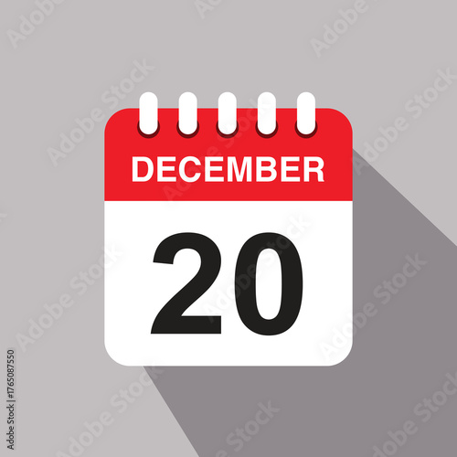 20 december calendar date icon. vector illustration with shadow design