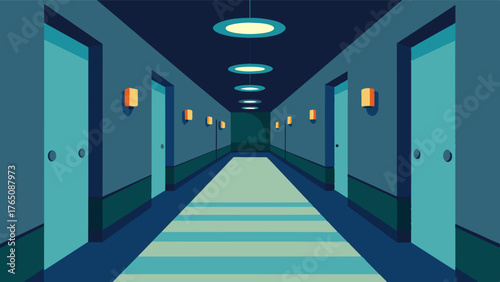 A hallway with motionsensor lights preventing falls and enhancing safety for individuals with vision impairment.. Vector illustration