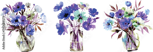 The watercolor technique gives the arrangements a soft, fluid quality, emphasizing the beauty and delicacy of the flowers.