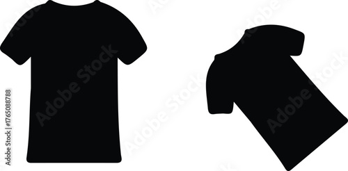 The image features two silhouette-style black t-shirts set against a clean white background. The t-shirt on the left is displayed straight on, allowing viewers to see its full front view, which emphas
