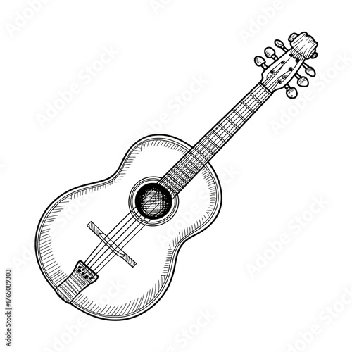 Acoustic guitar illustration vintage style drawing musical instrument vector image art