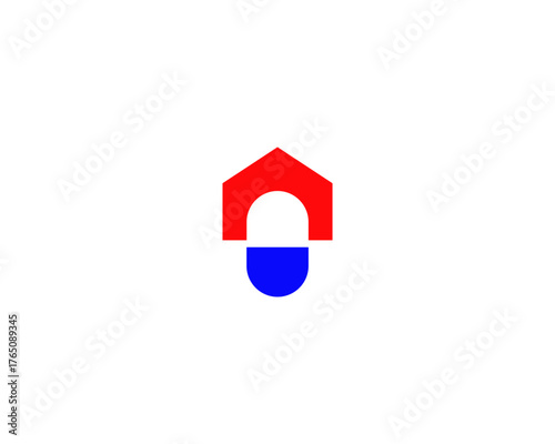 Abstract logo from geometric shapes. Creative shield and house inside logotype. Universal guard defense smart home  sign