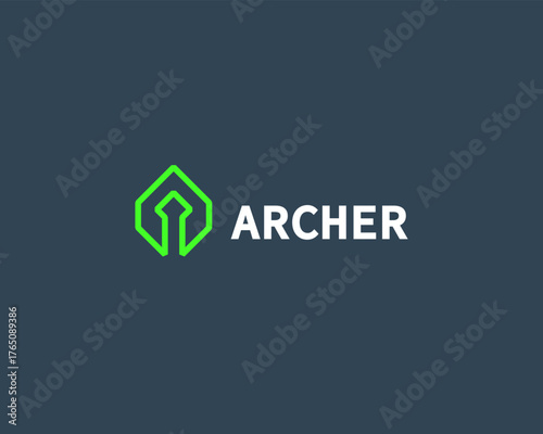 Abstract arrow minimalistic logo. Home house building vector logotype. Real estate residence architecture concept.