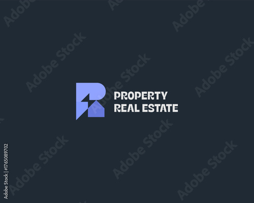 A letter P with lightning and house logo. Minimalistic monogram sign logotype. Building real estate vector sign.