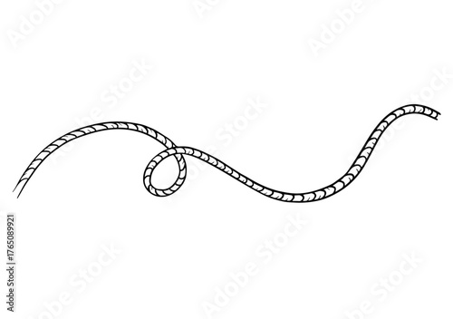 Simple hand drawn rope ink black and white illustration in minimal rustic style. Versatile linear sketch suitable for marine themes, farm tools, coloring pages, crafting or vintage decoration