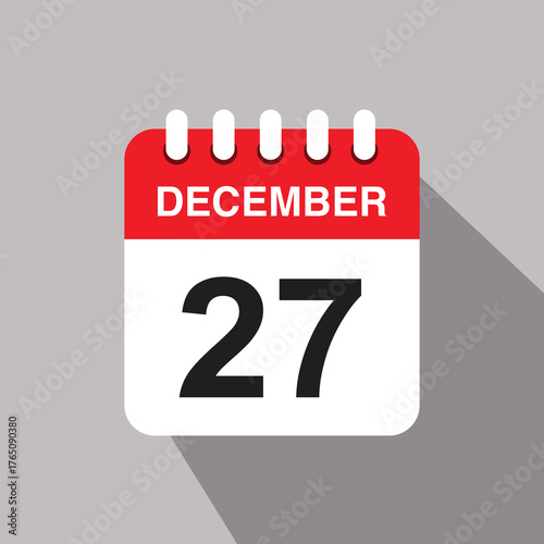 27 december calendar date icon. vector illustration with shadow design