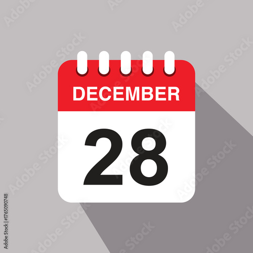 28 december calendar date icon. vector illustration with shadow design