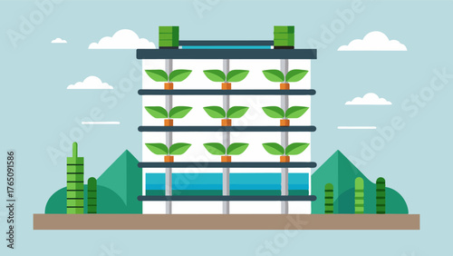 A modern hydroponic farm setup utilizing vertical towers to maximize space and increase crop yield.. Vector illustration