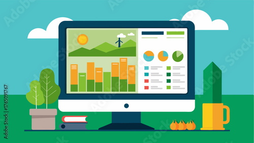 A computer screen displaying a digital spreadsheet with detailed financial data for a farm.. Vector illustration