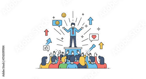 Inspiring leader delivers motivational speech to enthusiastic audience event