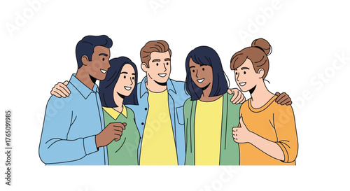 Diverse friends united, embracing solidarity and creating a positive atmosphere