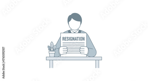 Employee holding a resignation letter, simple illustration showing a work change
