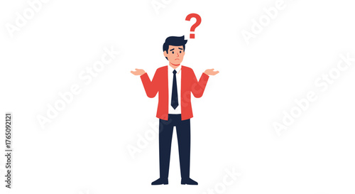 Confused businessman gesturing with question mark above head illustration